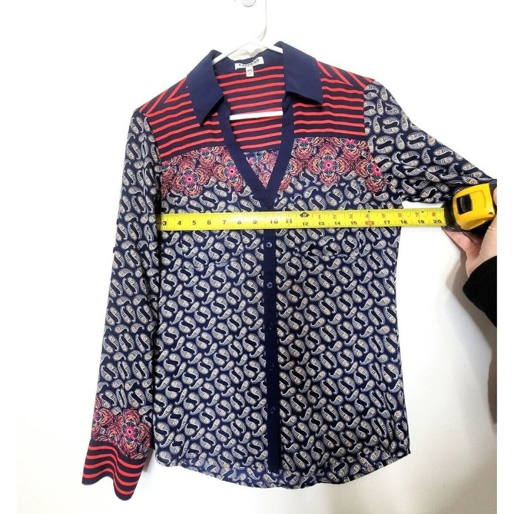 Express Portofino Slim Fit Button Down Shirt Paisley Floral Print Striped Size S - Picture 9 of 12